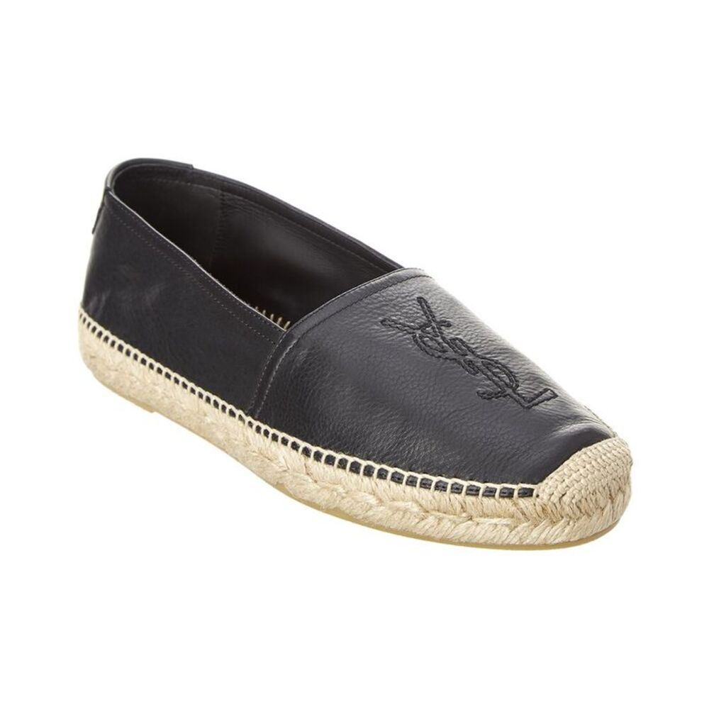 Saint Laurent Leather Espadrille, Black